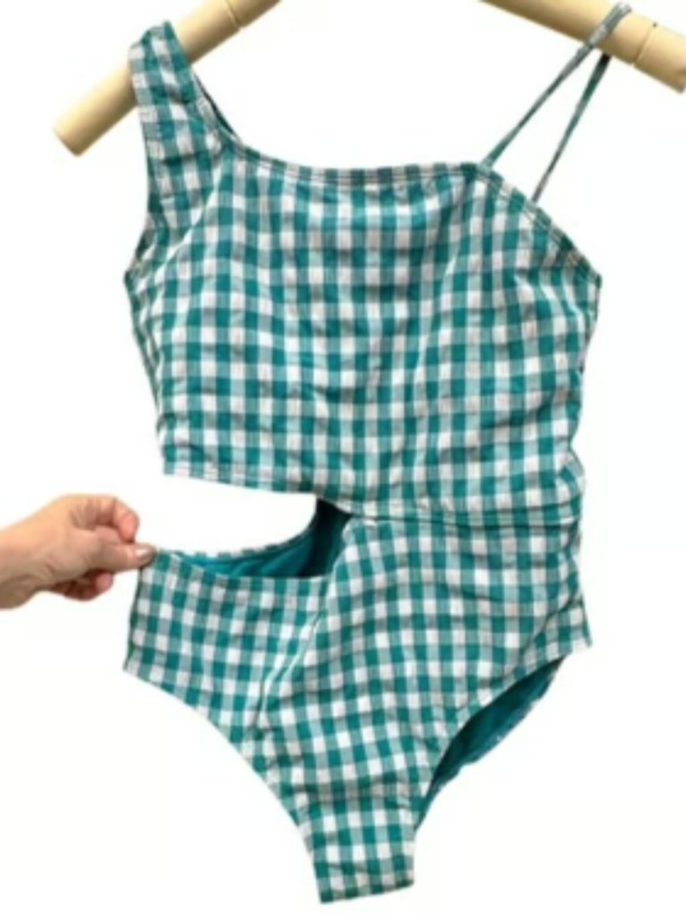 NEW Blue White Gingham One Piece Swimsuit Cutout Monokini High Cut Bathingsuit
